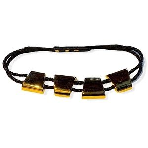 CAPTTIVA Gold Metal and Black Leather Belt